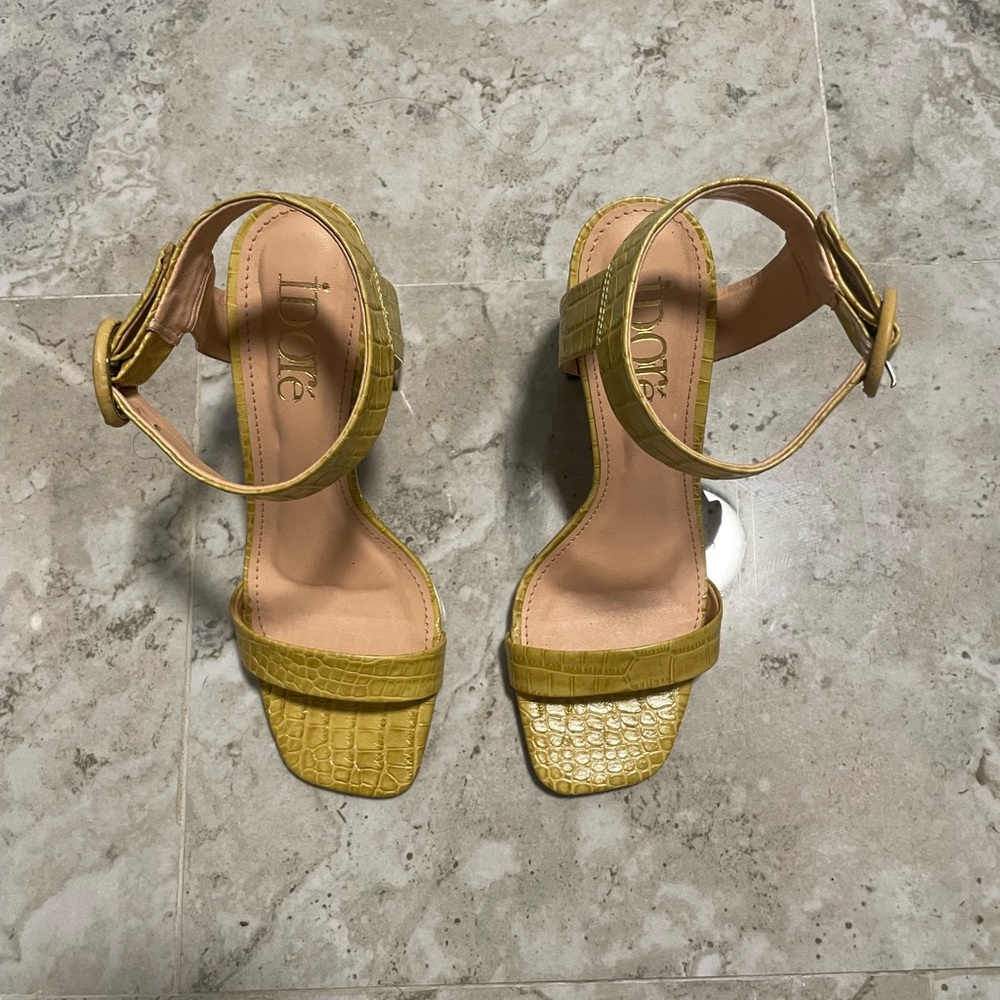 Idore yellow croc ankle-strap heeled Sandal